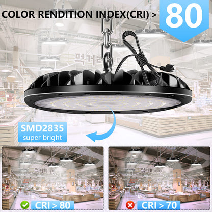 loyal 300W LED high bay light, 30000LM 6000K cool white UFO workshop lamp, IP65 waterproof LEDs industrial lamp for factories airport patio restaurant workshop