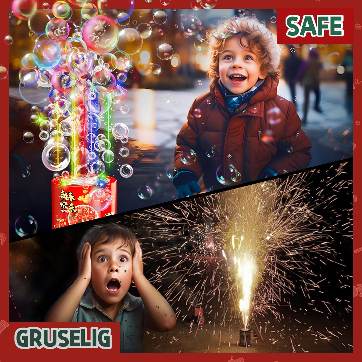 Firework bubbles machine (2PCS, 20 holes) with lights, air bubble sparklers birthday decoration, automatic bubble machine for kids party wedding birthday Chinese New Year.
