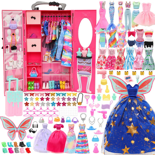 Miunana wardrobe 101 doll clothing accessories closet dresses shoes hangers necklaces crowns bag accessories for 11.5 inch dolls