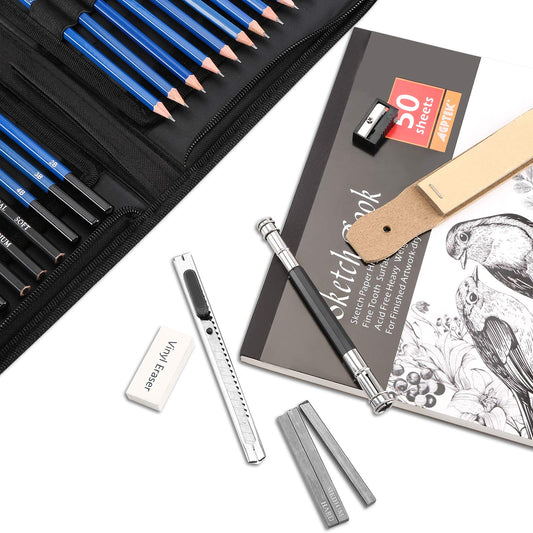AGPTEK 41pcs Drawing Set - Pencils Sketching Set with 50 sheets Drawing Pad, 5H-8B artist set in Zipper Case, Drawing Accessories Set for Artists, Beginners, Students