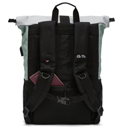 Ela Mo school backpack rolltop backpack for women | Mintgrey