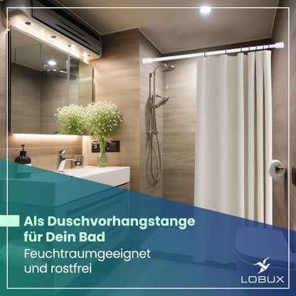 LOBUX® - Curtain rod without drilling [white, 70-120cm] - Telescopic rod extendable - Shower rod without drilling - Curtain rod, shower curtain rod, clothes rod, clamp rod cat net