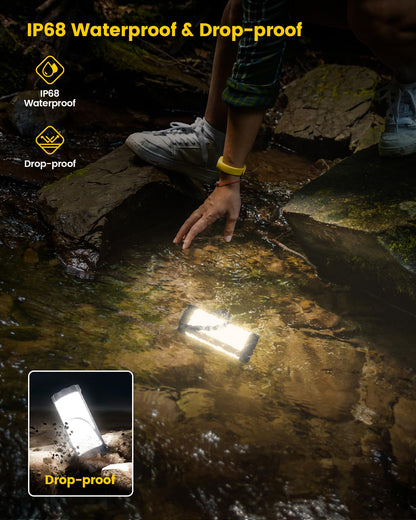 Glocusent Camping Lantern & Tent Light: Compact 1200lm camping light with rubber corner protection & keychain, 5 brightness levels, 3 modes + SOS, IP68 waterproof, 80h runtime, ideal for blackout, hiking.