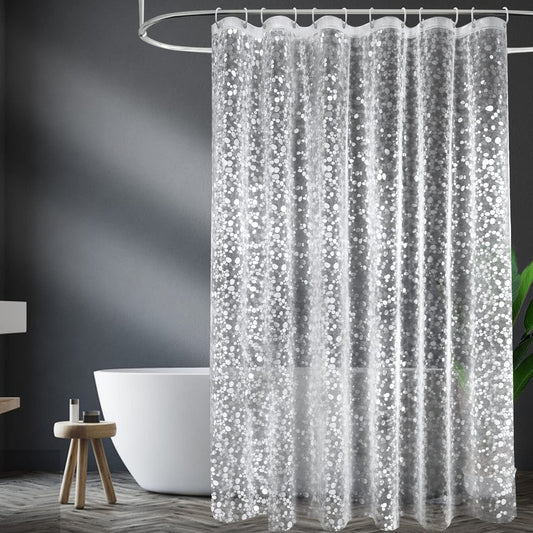 EurCross Anti-mold Shower Curtain 180x200 with 3 Stronger Magnets at the Bottom, Transparent with 3D Pebbles Pattern, Waterproof Eva Plastic Shower Curtain for Bathtub with 12 Rings.