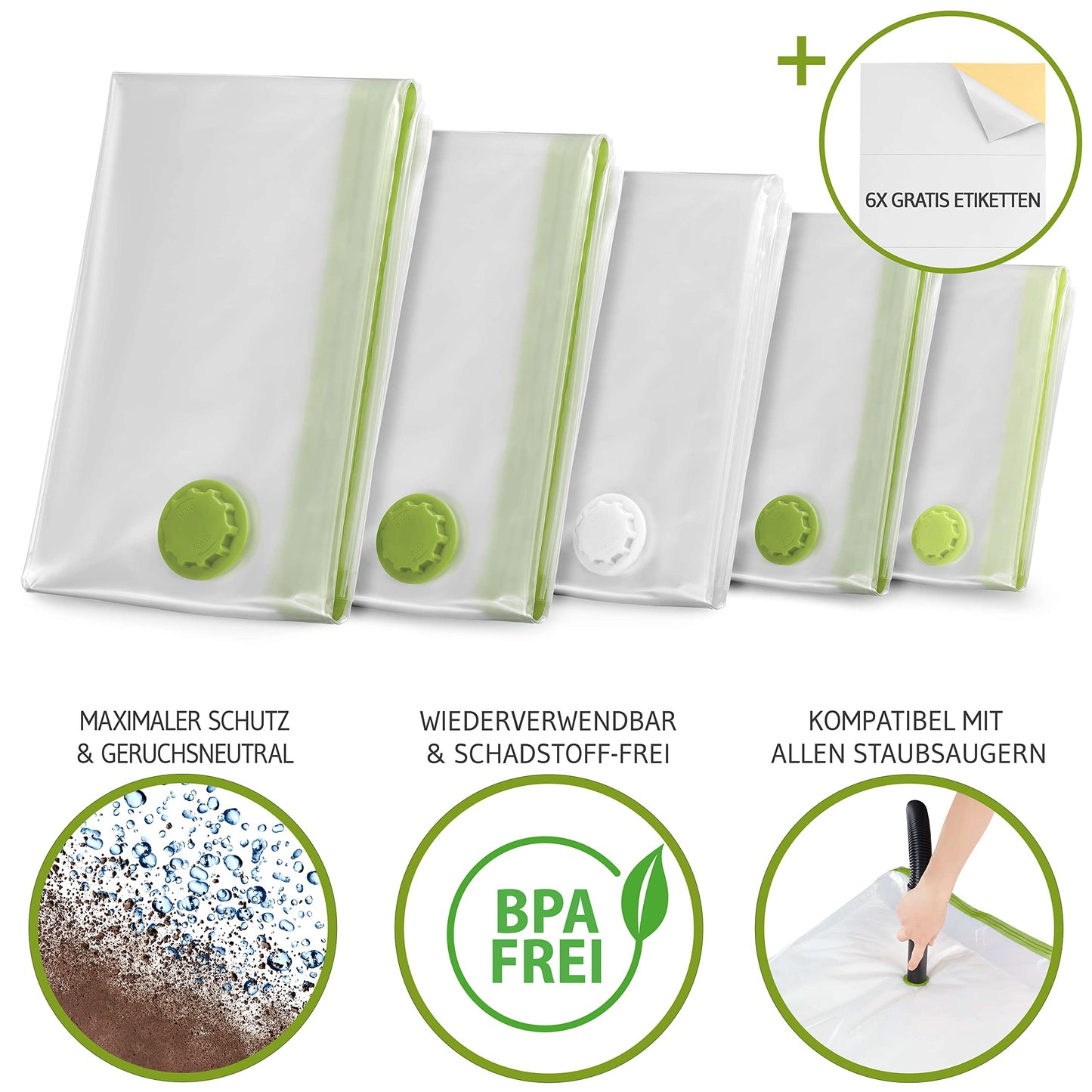 NORDIC® - Vacuum bags for clothing - 6x size S (60x40cm) - BPA free - Includes labels - Small vacuum bags - Clothing vacuum storage bags