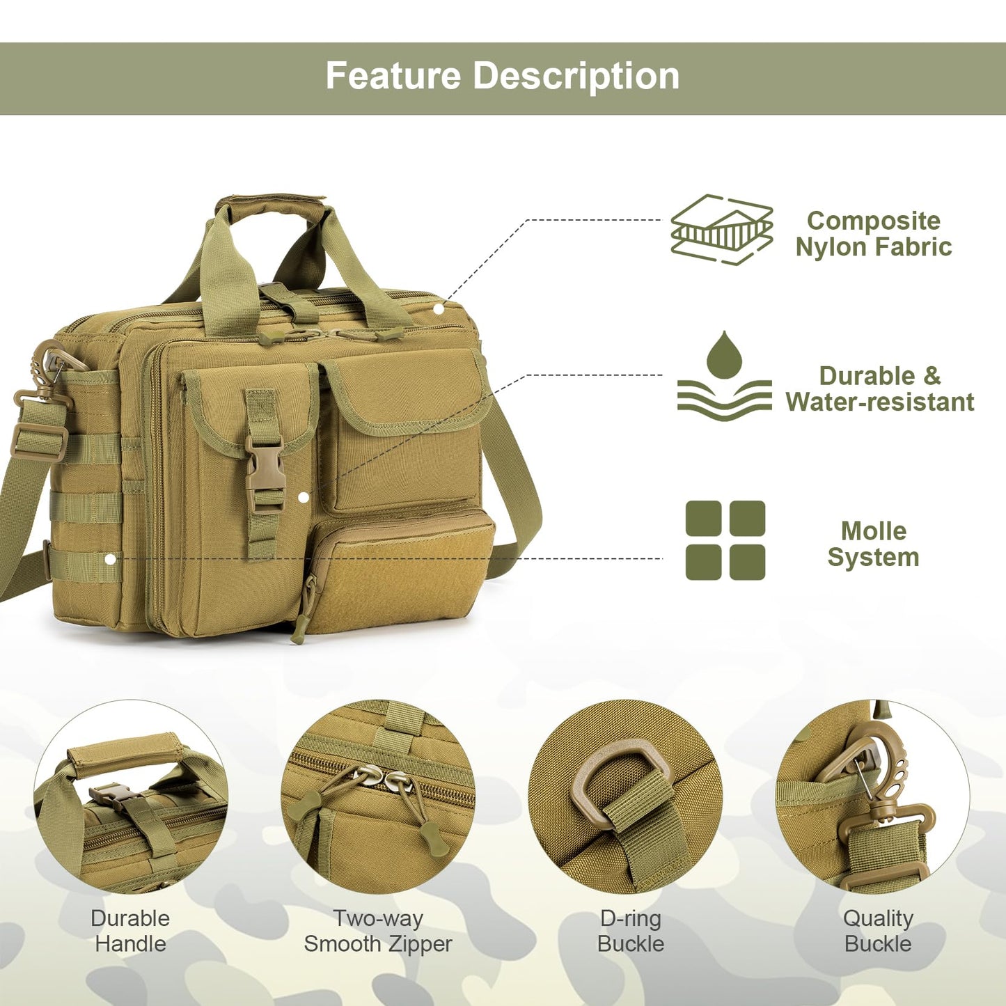 SPAHER work bag laptop bag 14/15.6/17.3 inch messenger bag men's pilot bag briefcase tactical bag military carry bag shoulder bag gift for men