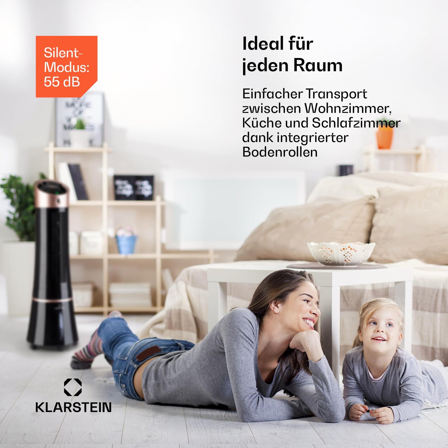 Klarstein 4-in-1: Smart air cooler, fan, humidifier & ionizer I 6L water tank, oscillation, 30W, 210m³/h, timer I Portable air conditioner, no exhaust hose needed I Black-rose gold color.