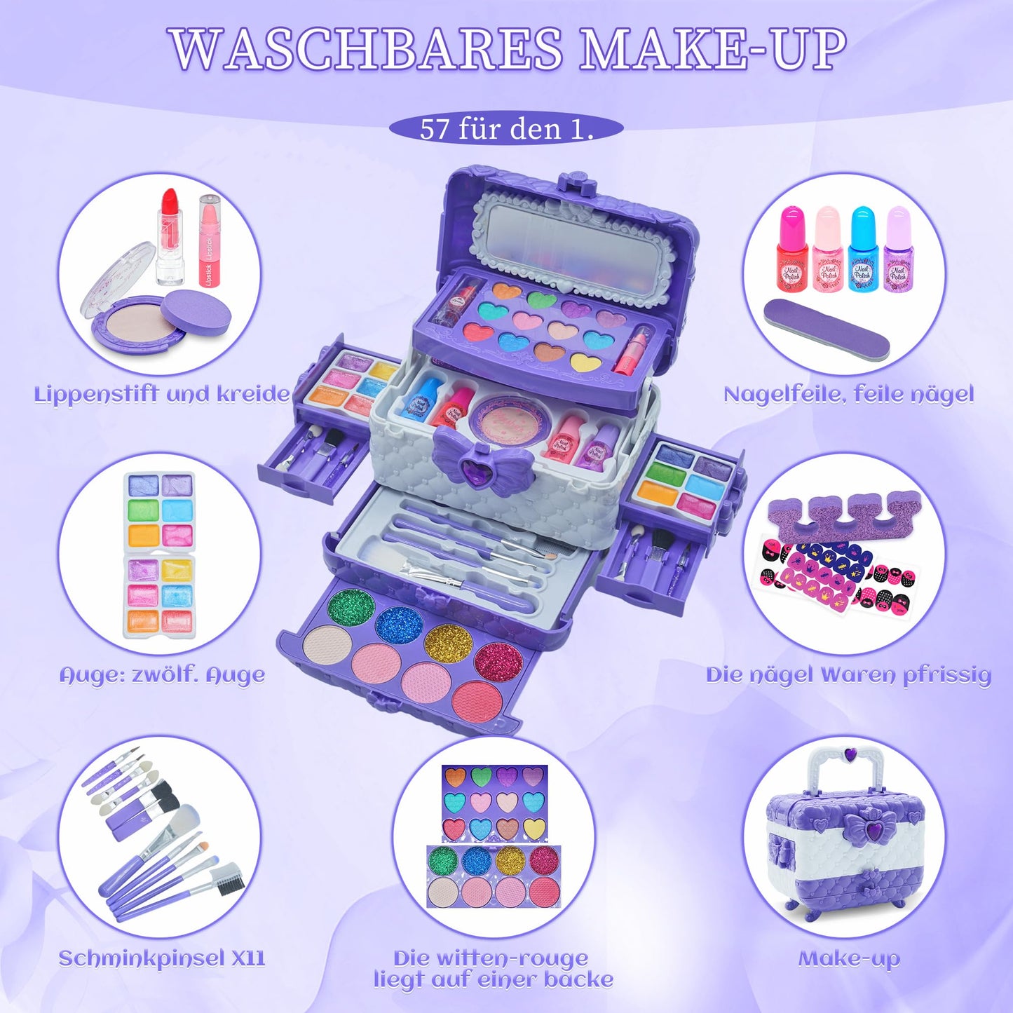 Children's makeup set girls toy gifts - Kids Washable Makeup Case, Makeup Kids Make Up Set Games, Toys for Girls Christmas Birthday Gifts for Girls 4 5 6 7 8 9 10 11 years