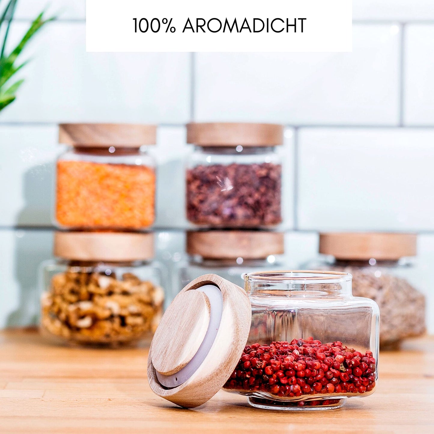Econovo® spice jars set square with lid (6 pieces) made of borosilicate glass, spice jars storage jar airtight, storage containers glass set for spices and food 220ml