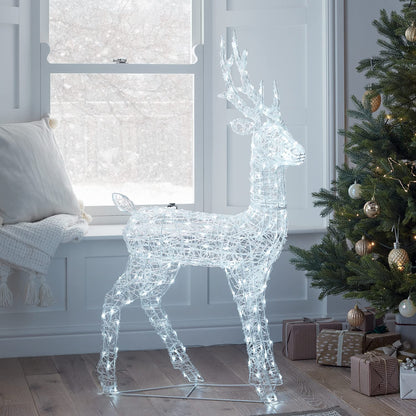 Lights4fun 120cm Swinsty LED Reindeer Family - Acrylic White Timer Christmas Figure Lighting Outdoor and Indoor - Deer Figure Christmas Decoration Outdoor