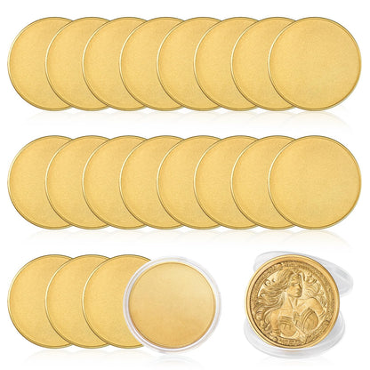 20 pieces of brass blank challenge coins, 40mm engraving blanks with threaded edge. Coins for DIY crafts, engraving, traveling, accessories. Material for fiber laser engraving machine (3mm Brass).