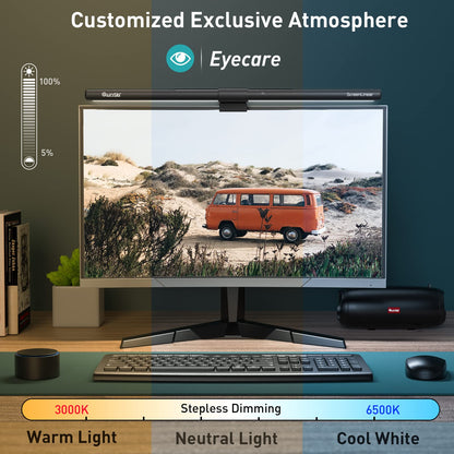 Quntis Curved Computer Monitor Lamp LED USB with Wireless Controller, 51cm Light Bar Eye Protection Desk Lamp with Auto-Dimming, Adjustable Color Temperature Brightness, Screen Lamp Home Office