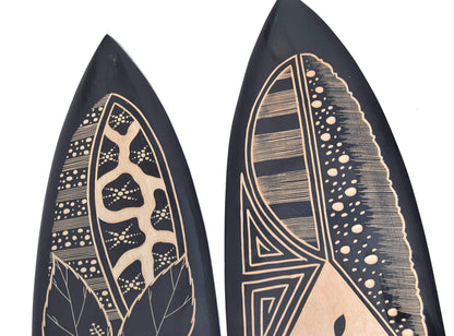 Interlifestyle 2 Tiki Decor Surfboards made of hard wood 100cm with hibiscus design. Surfboard surfboard Hawaii black.