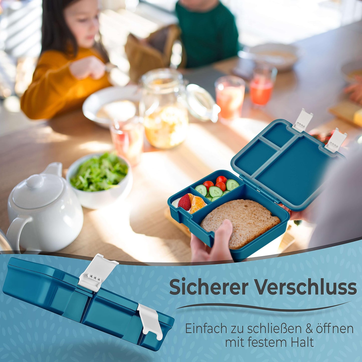My Vesperbox – Jin - Bento Box Children - Lunchbox - extremely durable – Lunchbox – ideal for kindergarten and school (Petrol)