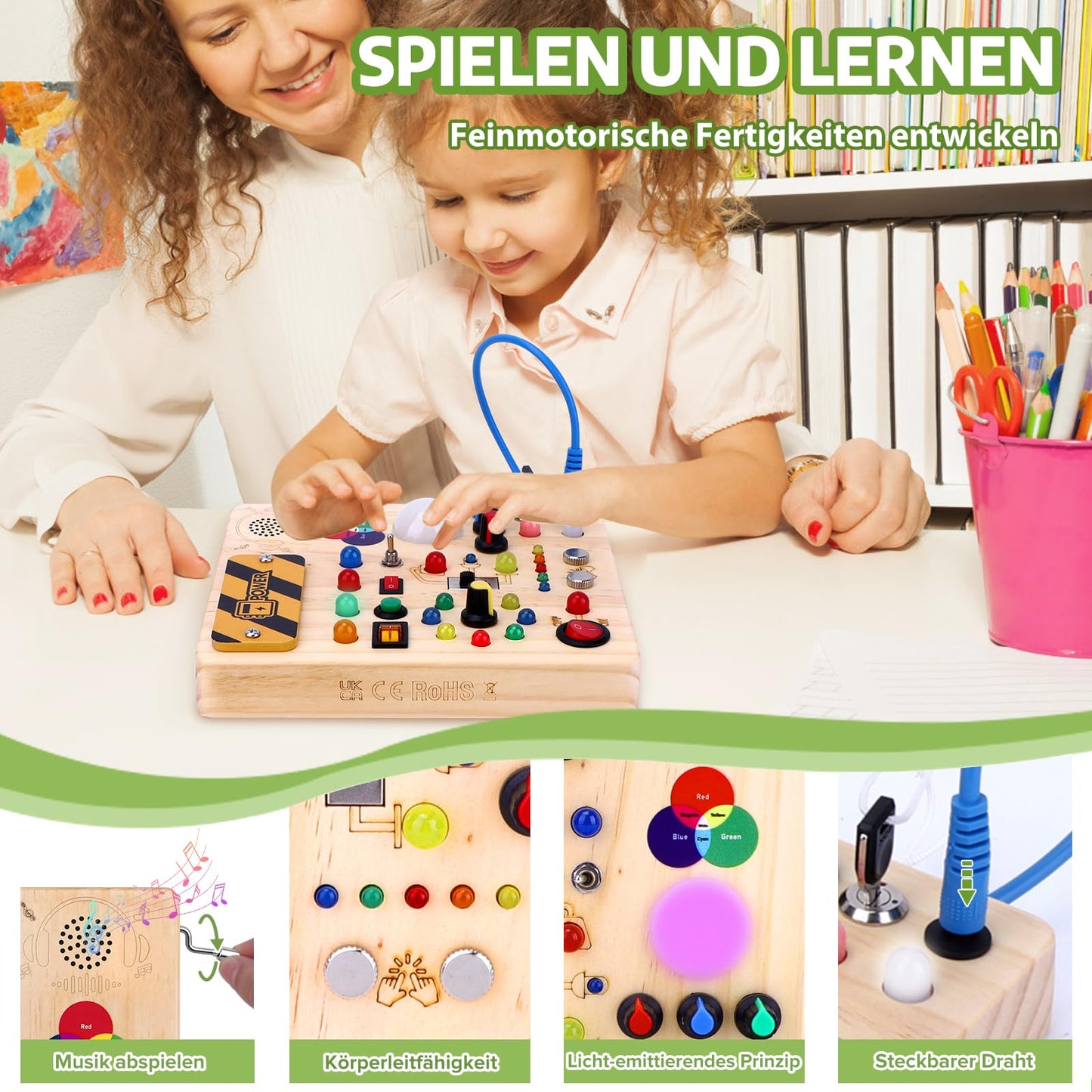 Hello! Montessori toys from 1 year Busy Board Activity Board toys from 2 years Wooden toys with 13 switches 24 LED lights Toys Sensory Learning Toys