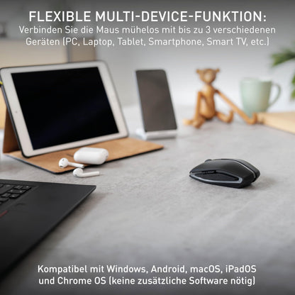 CHERRY GENTIX BT, Wireless Bluetooth mouse, Multi-Device function for up to 3 devices, Switchable resolution (1000/2000 dpi), Battery-powered, Black