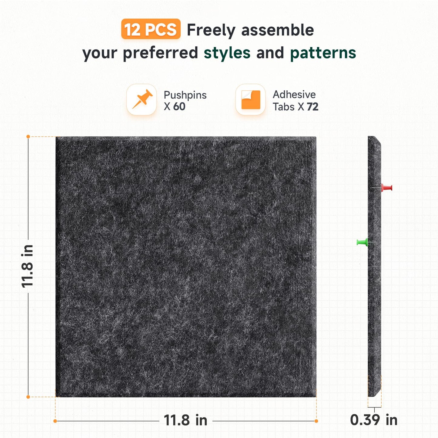 Uoisaiko Large Felt Pin Board for Office: Self-Adhesive Pinboards with 30 Push Pins - 12 Pieces 120x90cm Felt Memo Boards - Bulletin Board Wall Decor for Kitchen