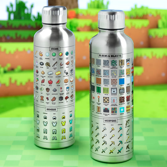 Minecraft Metal Water Bottle - Officially licensed, leakproof, for hot & cold drinks, with in-game items, gift for Minecraft fans, 470 ml (16 fl oz)