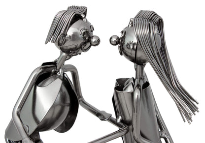 BRUBAKER wine bottle holder pair with bicycle decorations, metal bottle stand with greeting card for wine gift.