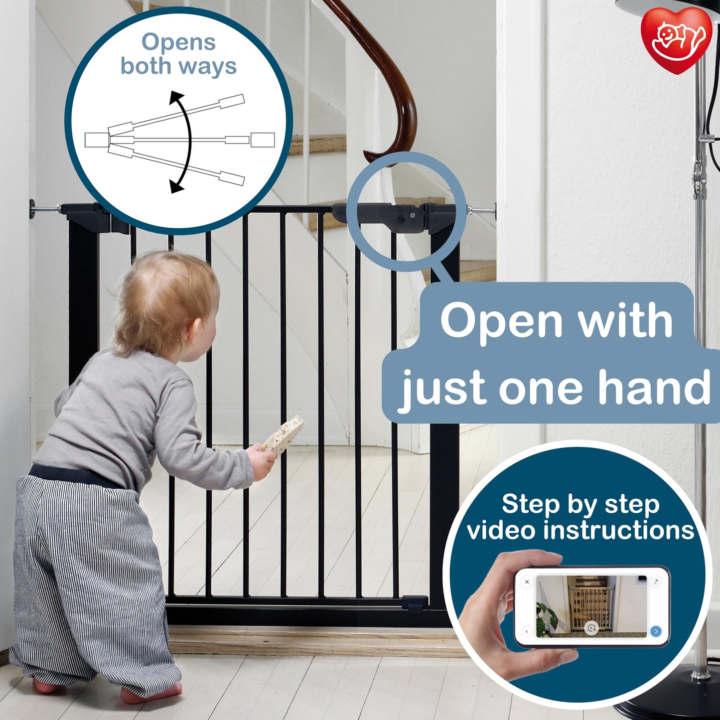 Baby Dan 60116-2696-02-88 Door Guard, 1 pressure mount, for doors or stairs, 73.2 x 71.8 x 5 cm, black