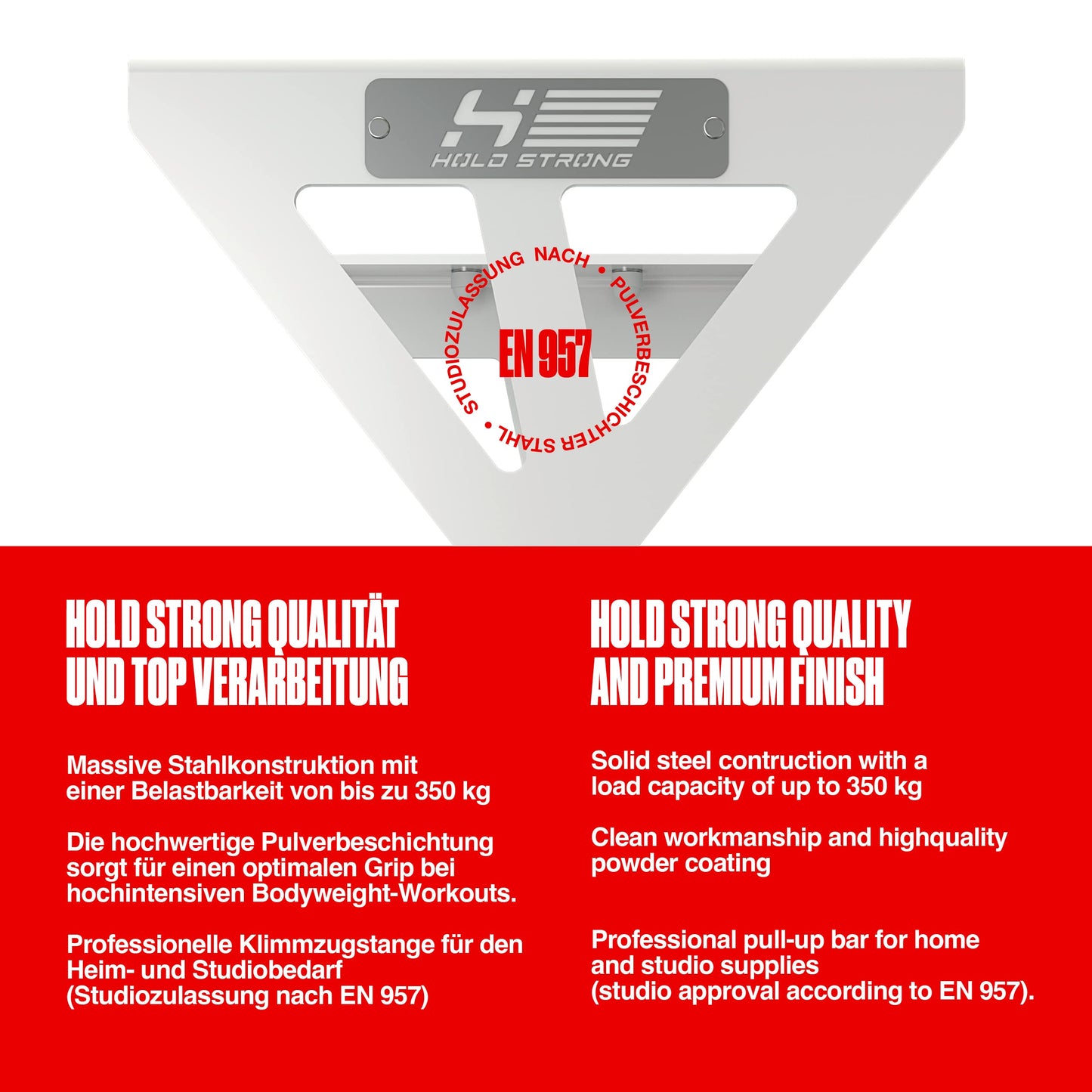 HOLD STRONG Fitness Pull-Up Bar for Ceiling Mount, HS-K-D6W, White, Studio Approved, 6 Non-slip Handles, Pull Up Exercises & more, incl. E-Book & Mounting Material, extremely sturdy