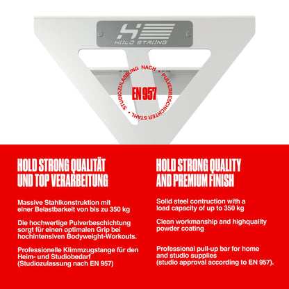 HOLD STRONG Fitness Pull-Up Bar for Ceiling Mount, HS-K-D6W, White, Studio Approved, 6 Non-slip Handles, Pull Up Exercises & more, incl. E-Book & Mounting Material, extremely sturdy
