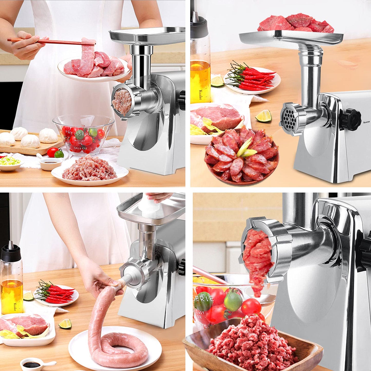 Trintion 2800W Electric Meat Grinder Sausage Machine Kitchen Appliance Chopped Multi Kitchen Appliance with 3 Stainless Steel Hole Discs for Home Kitchen