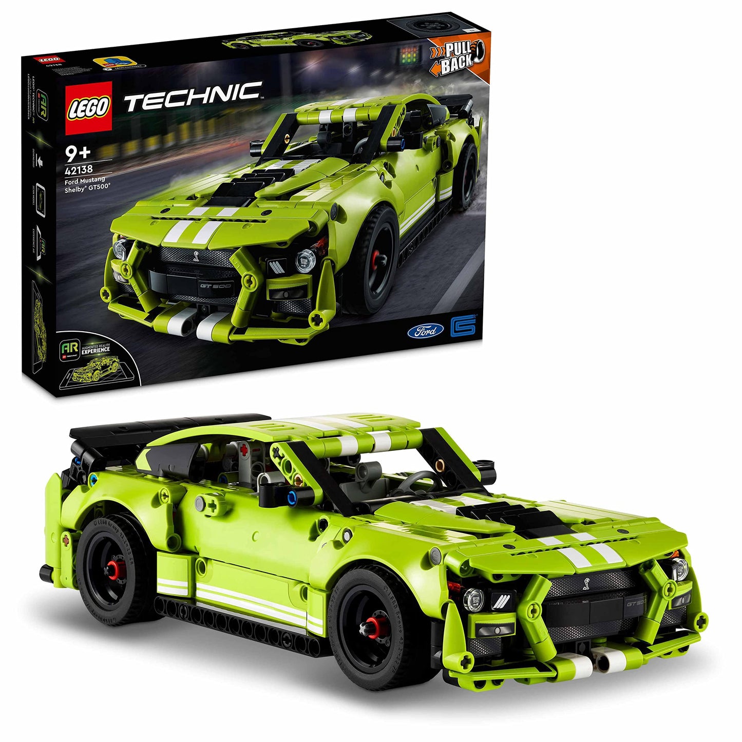 LEGO Technic Ford Mustang Shelby GT500, model car kit, toy car, race car for kids and teenagers with AR app and pull-back motor 42138