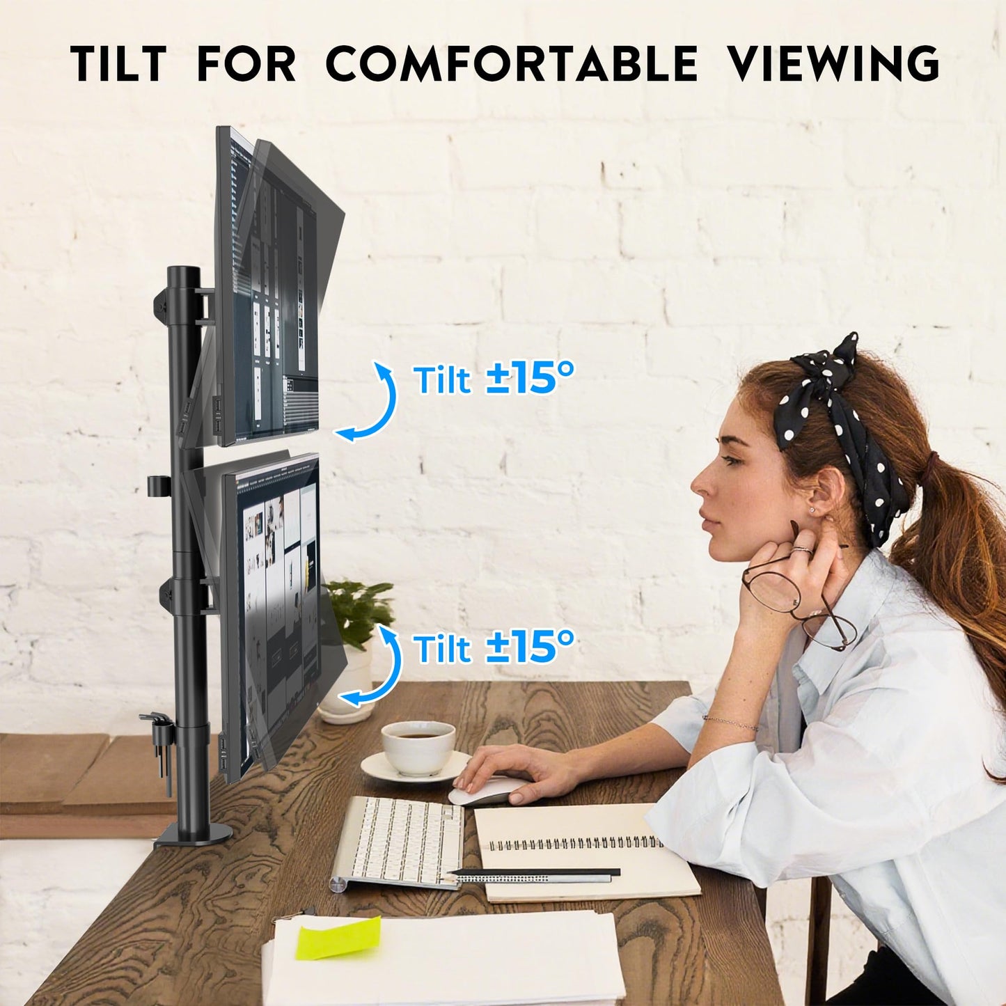 BONTEC Dual Monitor Stand for 13-34 inch screens, Height Adjustable, Swivel, Max. 10kg per monitor, VESA Compatible, Cable Management, C-Clamp & Grommet Mounting, Ergonomic for Home Office & Gaming.