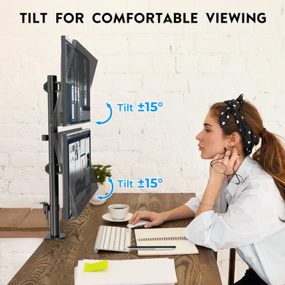 BONTEC Dual Monitor Stand for 13-34 inch screens, Height Adjustable, Swivel, Max. 10kg per monitor, VESA Compatible, Cable Management, C-Clamp & Grommet Mounting, Ergonomic for Home Office & Gaming.