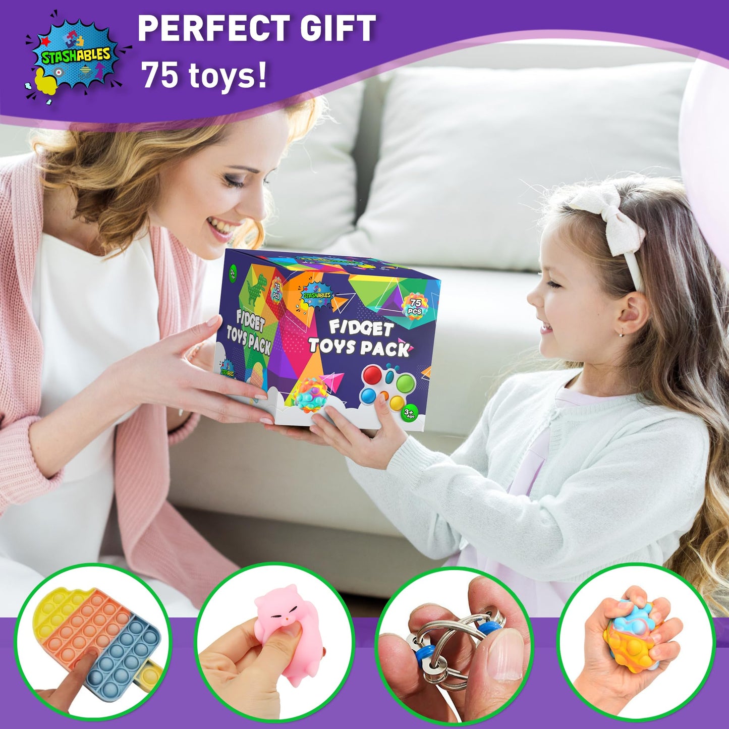 75 pieces Fidget Toys for Kids, Party Favors, Children's Birthday Party Gifts, Classroom Prizes, Stress Relief, Treasure Chest, Pop Its Toys for Autistic and ADHD, Small Gifts.