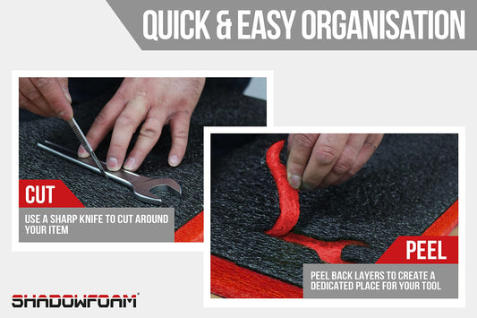 Shadow Foam Multi-Packs - Pack of 3: 600mm x 420mm x 50mm | Cut and Peel Foam for tool boxes, tool chests, flight cases & tool storage | Lean, 5S, Kaizen & storage boxes