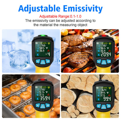 Infrared Thermometer Laser MESTEK Temperature Gauge with K Probe IR Pyrometer -50°C to 800°C Non-contact Color LCD Alarm Adjustable Emissivity for Kitchen.