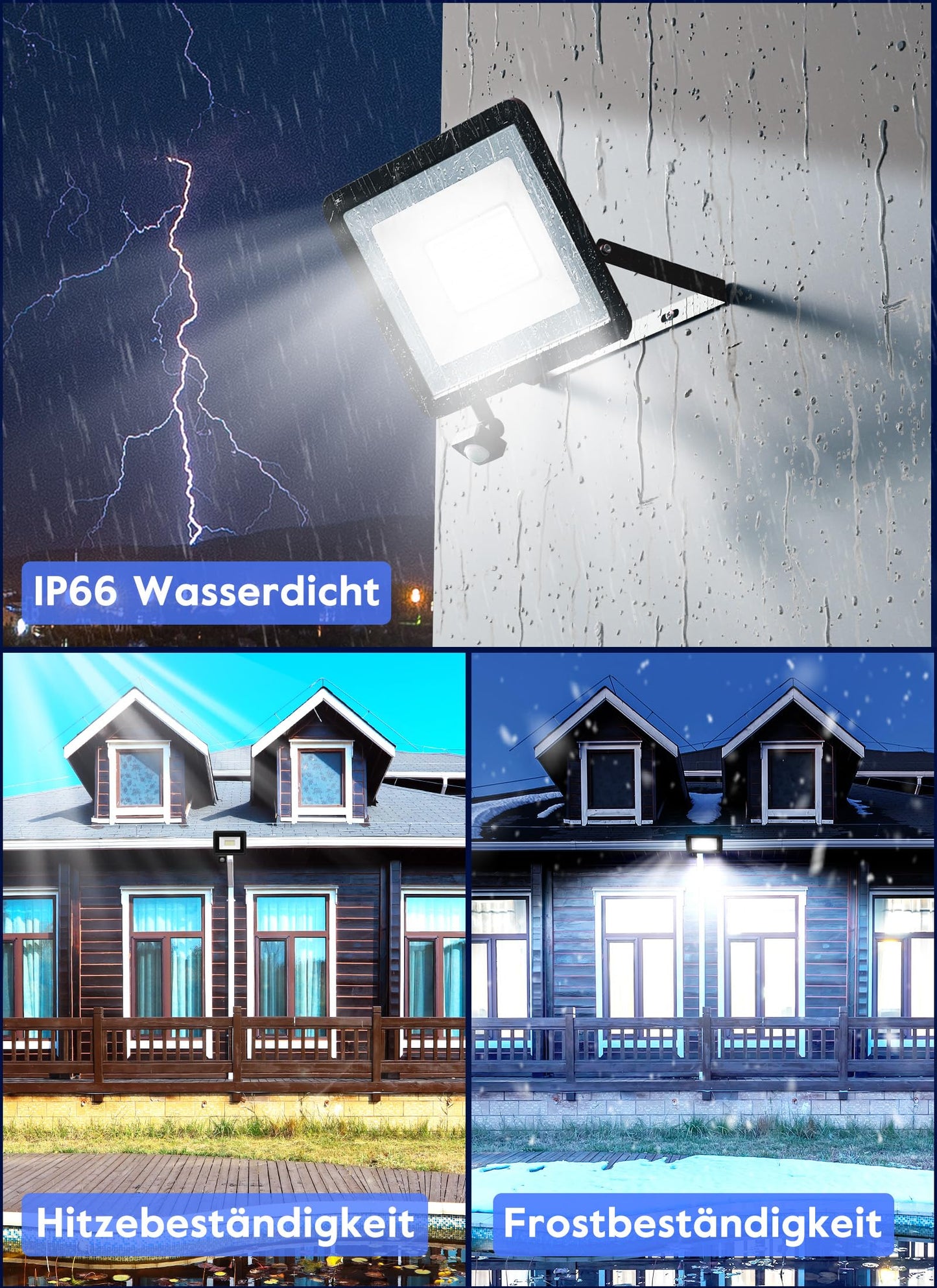 Brightown LED floodlight with motion sensor, 20W, IP66 waterproof with 24 LEDs, 2200LM outdoor spotlight 6000K cool white. Ideal for garden, warehouse, playground, backyard.