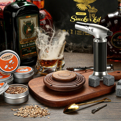 Dad's Christmas gift, Cocktail Smoker Kit, Whisky Stones, Culinary torch, Old Fashioned Whiskey Smoker Drinks Kit, Cocktail Accessories, Bourbon-Walnut (Butane not included)