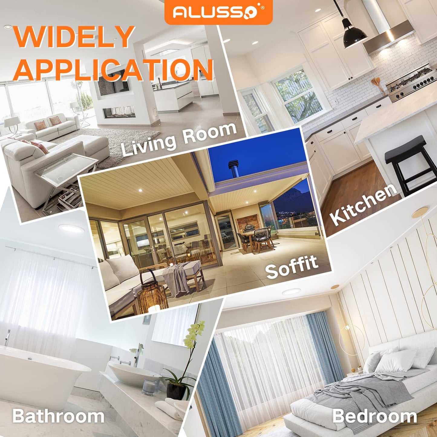 ALUSSO® LED Recessed Spotlight 230V Ultra Flat 6W 420LM LED Bathroom Spots, 3000K Warm White Ceiling Spots IP44 Recessed Lights for Living Room Kitchen, Diameter 118MM, Cutout 95-100MM, Set of 12
