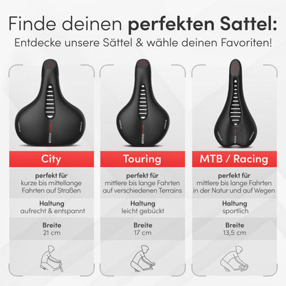 Büchel WITTKOP bicycle saddle with innovative 5-zone Medicus concept and orthopedic memory foam padding I comfortable bike saddle for women & men I MTB, trekking, city