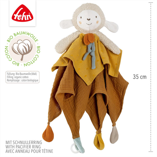 Fehn Cuddly Blanket Sheep fehnNATURE - Playmate & Fabric Snuggle Blanket made of organic cotton - with pacifier attachment - for babies & toddlers from 0+ months