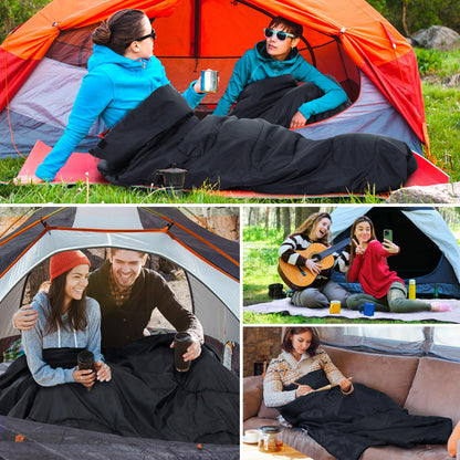 Ohuhu Thick Double Sleeping Bag, Adult Double Sleeping Bag 3.5kg with 220 x 150cm, 2 Free Pillows and a Carrying Bag, Four Double Zippers, Comfortable Temperature: -5 °C ~ 10 °C for Camping, Black