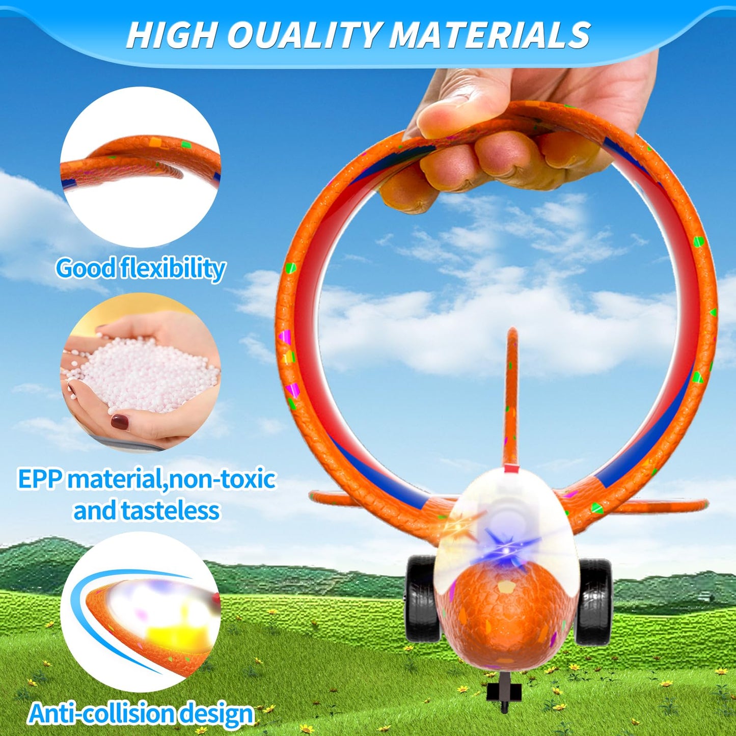 Doloowee Plane Toy, 3 Styrofoam Flyers with Catapult Toy Gun, Outdoor Toy for Kids Age 4+, Gift Boys Girls 4-10 Years