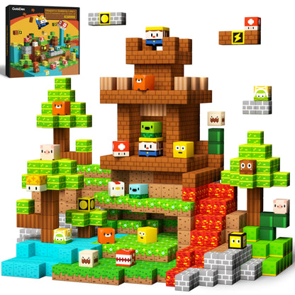 GobiDex Magnetic Building Blocks 2.5CM 100 Pieces, Lumberjack Adventure with Magnetic Cubes for Kids, Magnetic Game Children's Toy for Boys and Girls ages 3-12, Upgrade.
