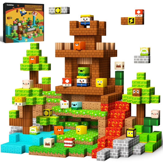 GobiDex Magnetic Building Blocks 2.5CM 100 Pieces, Lumberjack Adventure with Magnetic Cubes for Kids, Magnetic Game Children's Toy for Boys and Girls ages 3-12, Upgrade.
