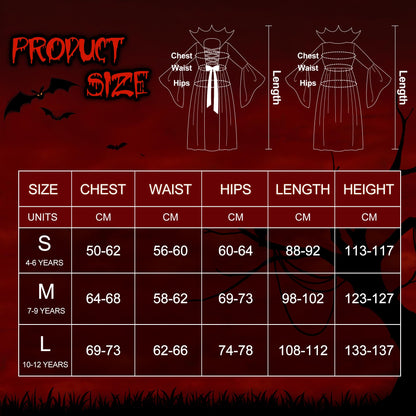 Funnlot Vampire Costume Girls Gothic Halloween Costume Dress with Vampire Teeth Kids Carnival Costume Cosplay M(7-9 Years)