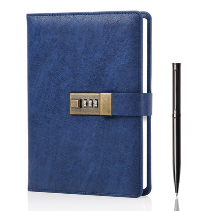 WEMATE Diary with Lock, A5 PU Leather Journal with Lock 240 Pages, Vintage Lock Journal with Pen & Gift Box, Lockable Diary for Women & Men, 8.6x5.8in (Blue)