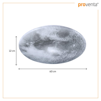 Proventa LED Moon Lamp Ceiling Ø 60cm - 30W Dimmable - Adjustable light color 3000-5500K - Night light function - Floating moonlight design - Ceiling light for living room, bedroom & children's room