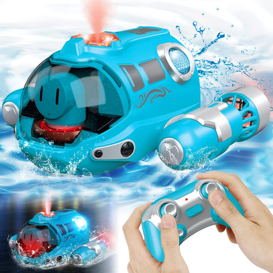 Remote Control Boat for Kids RC Boat 2.4 GHz Pool Toy Kids with Spray/Light Function/Double Propellers, Water Toy for Pools Lakes Boys Girls Outdoor Toys Gifts (Blue)