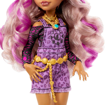 Monster High Clawdeen doll, werewolf fashion doll with pink and blonde hair, pet and doll accessories, toy for children aged 4 and up, HHK52