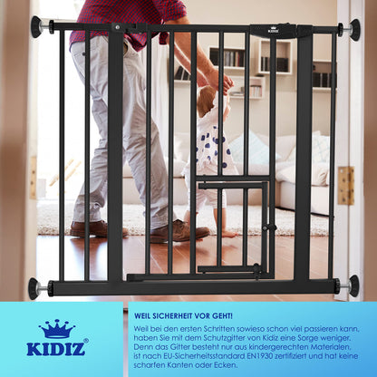 KIDIZ® Door Safety Gate | Stair Gate for Kids | with Pet Door for Dogs and Cats | No Drilling | Expandable | Compatible with Y-Spindles | Swivel Door | Size: 81-94 cm