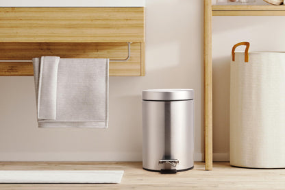 Linsar - Trash can - Stainless steel mini bathroom trash can with lowering mechanism, Silent toilet hygiene trash can with lid, Small toilet cosmetic trash can with swing lid (Steel)