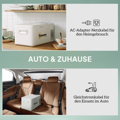 Outsunny 16.8 Liter Electric Compressor Cooler Box Mini Fridge up to -20°C with LED Mode Connection Cooling Function Quiet Freezer Box Thermobox 12/230 Volt for Car Truck, Boat Travel Cream White